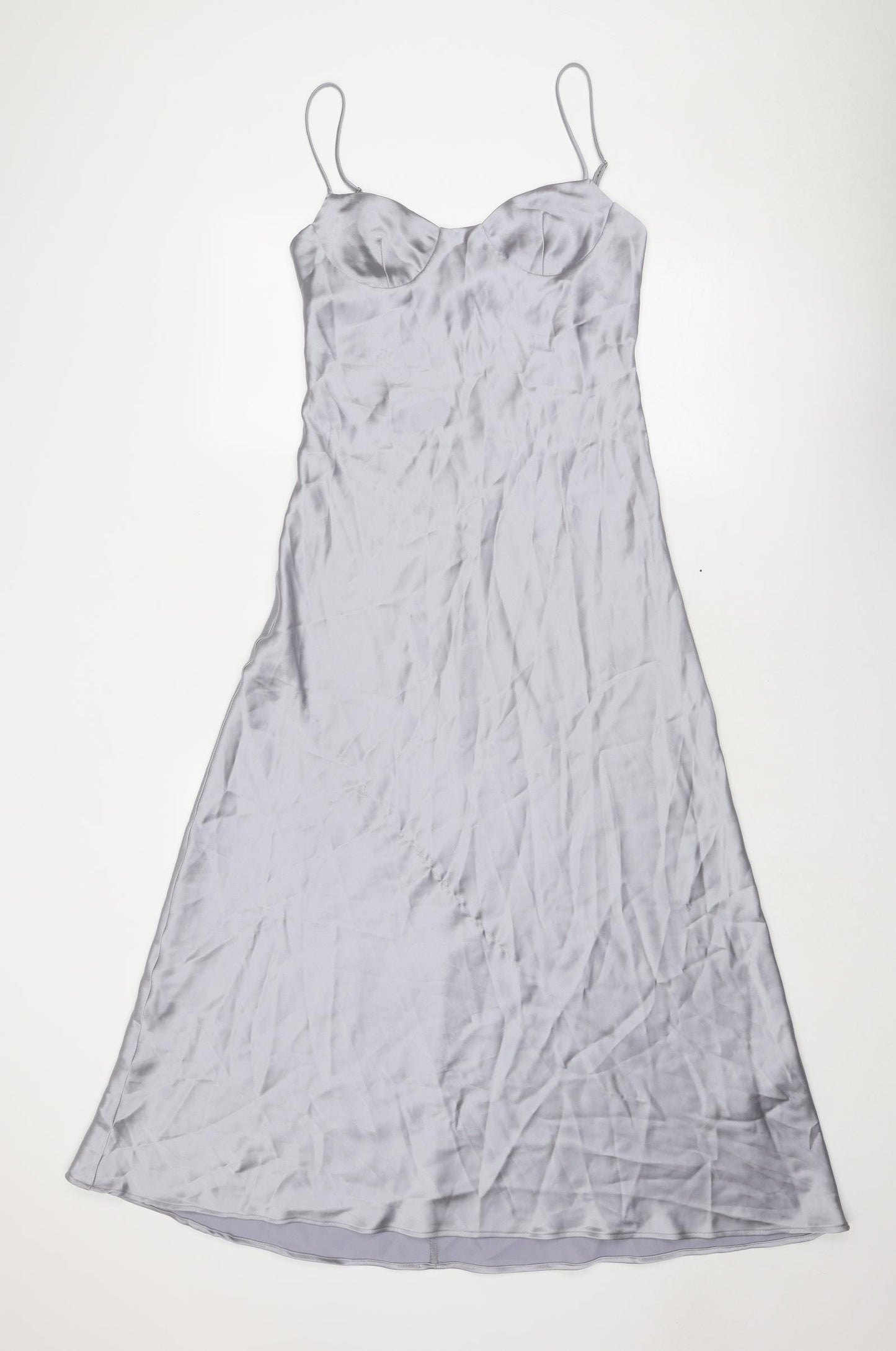 Zara Womens Grey Polyester Slip Dress Size S Sweetheart Pullover