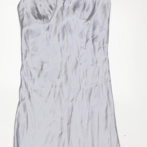 Zara Womens Grey Polyester Slip Dress Size S Sweetheart Pullover