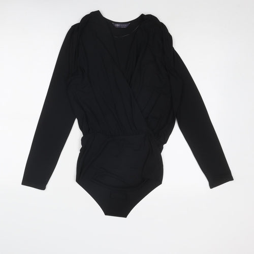 Marks and Spencer Womens Black Polyester Bodysuit One-Piece Size 8 Pullover - Wrap Style