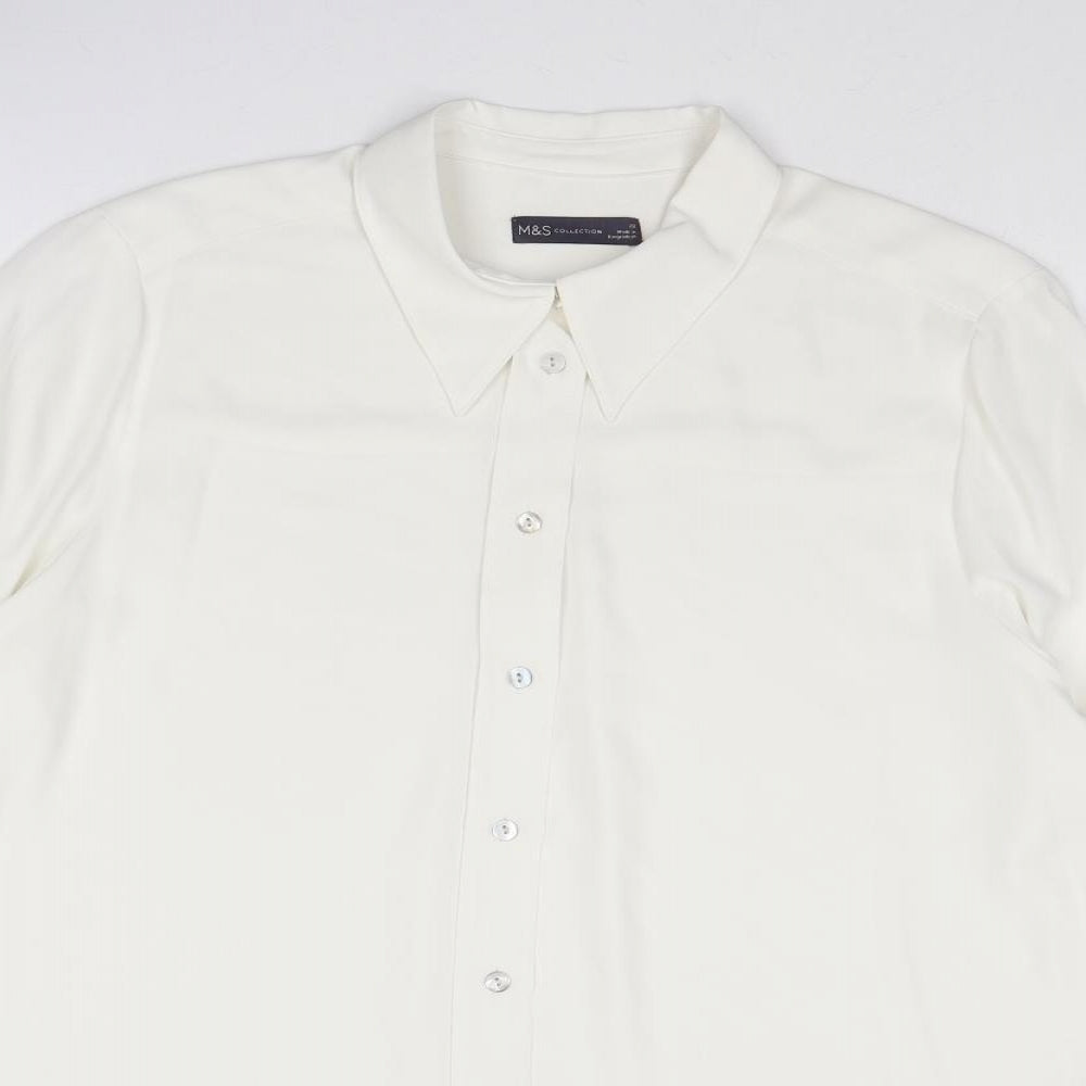 Marks and Spencer Womens White Polyacrylate Fibre Basic Button-Up Size 22 Collared