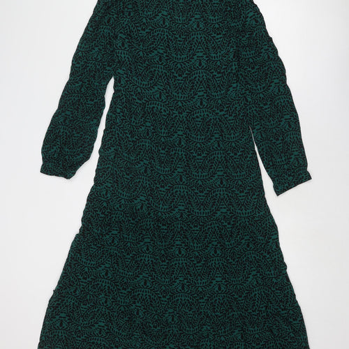 Marks and Spencer Womens Green Geometric Viscose Maxi Size 6 V-Neck Button