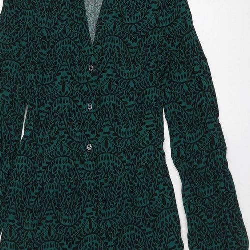 Marks and Spencer Womens Green Geometric Viscose Maxi Size 6 V-Neck Button