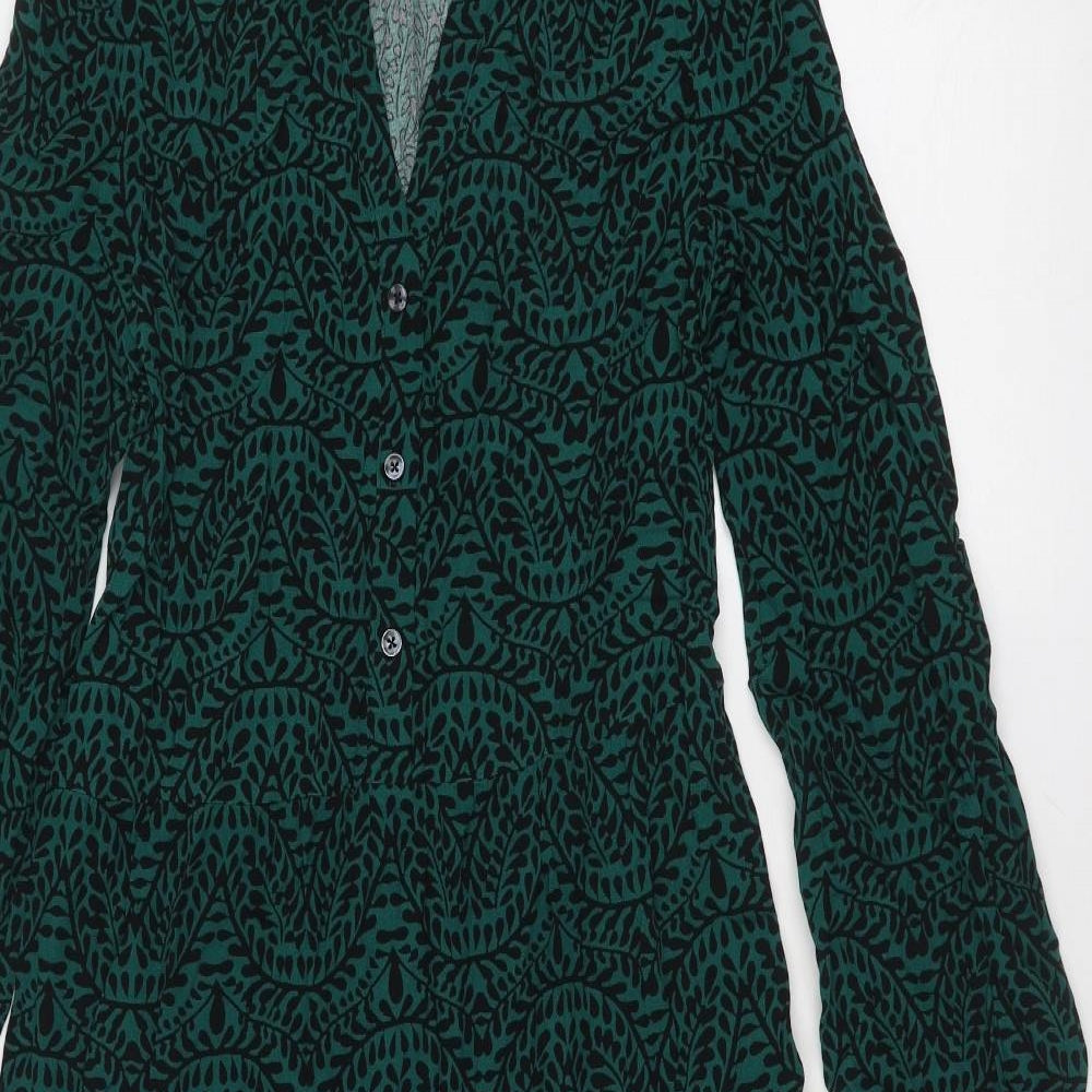 Marks and Spencer Womens Green Geometric Viscose Maxi Size 6 V-Neck Button