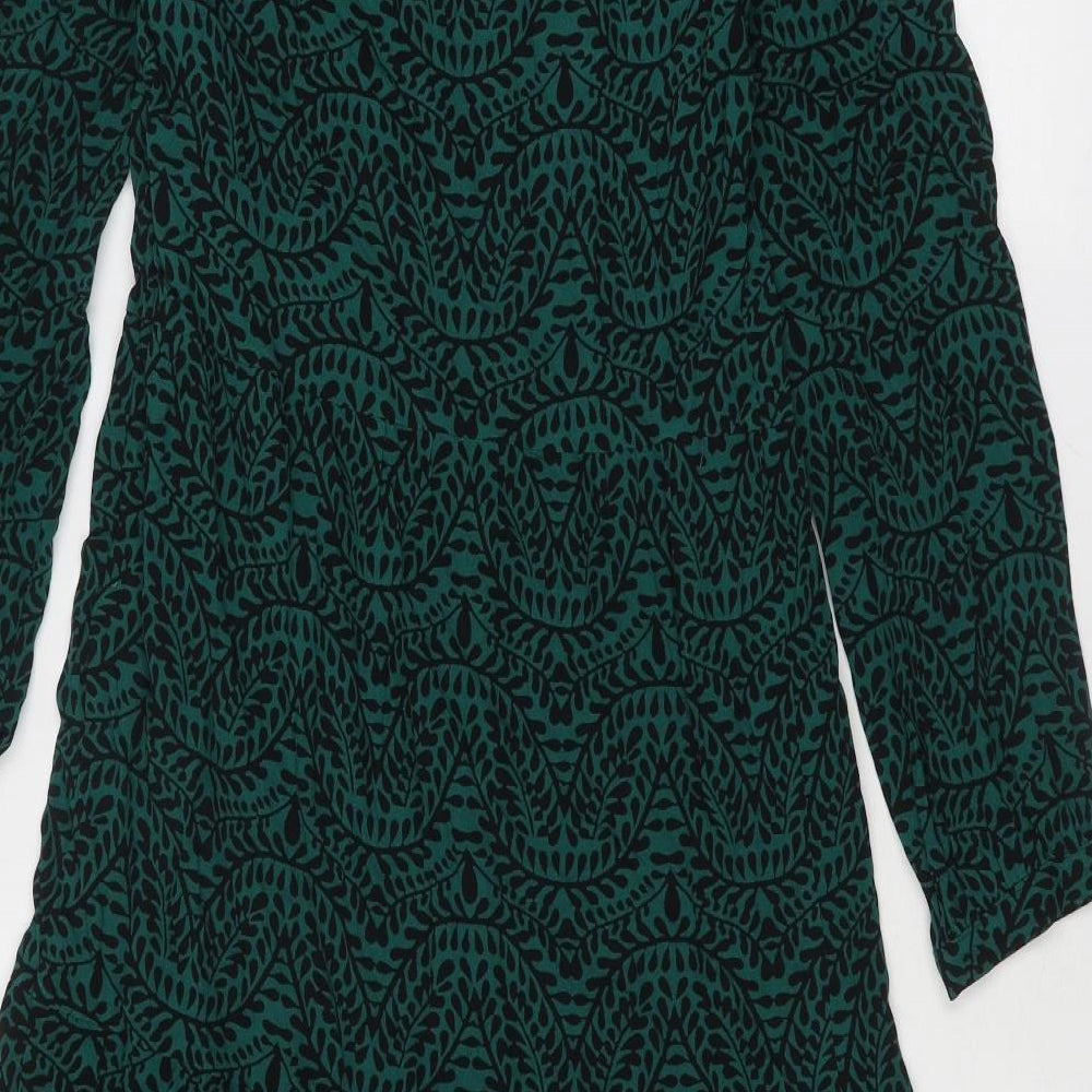 Marks and Spencer Womens Green Geometric Viscose Maxi Size 6 V-Neck Button