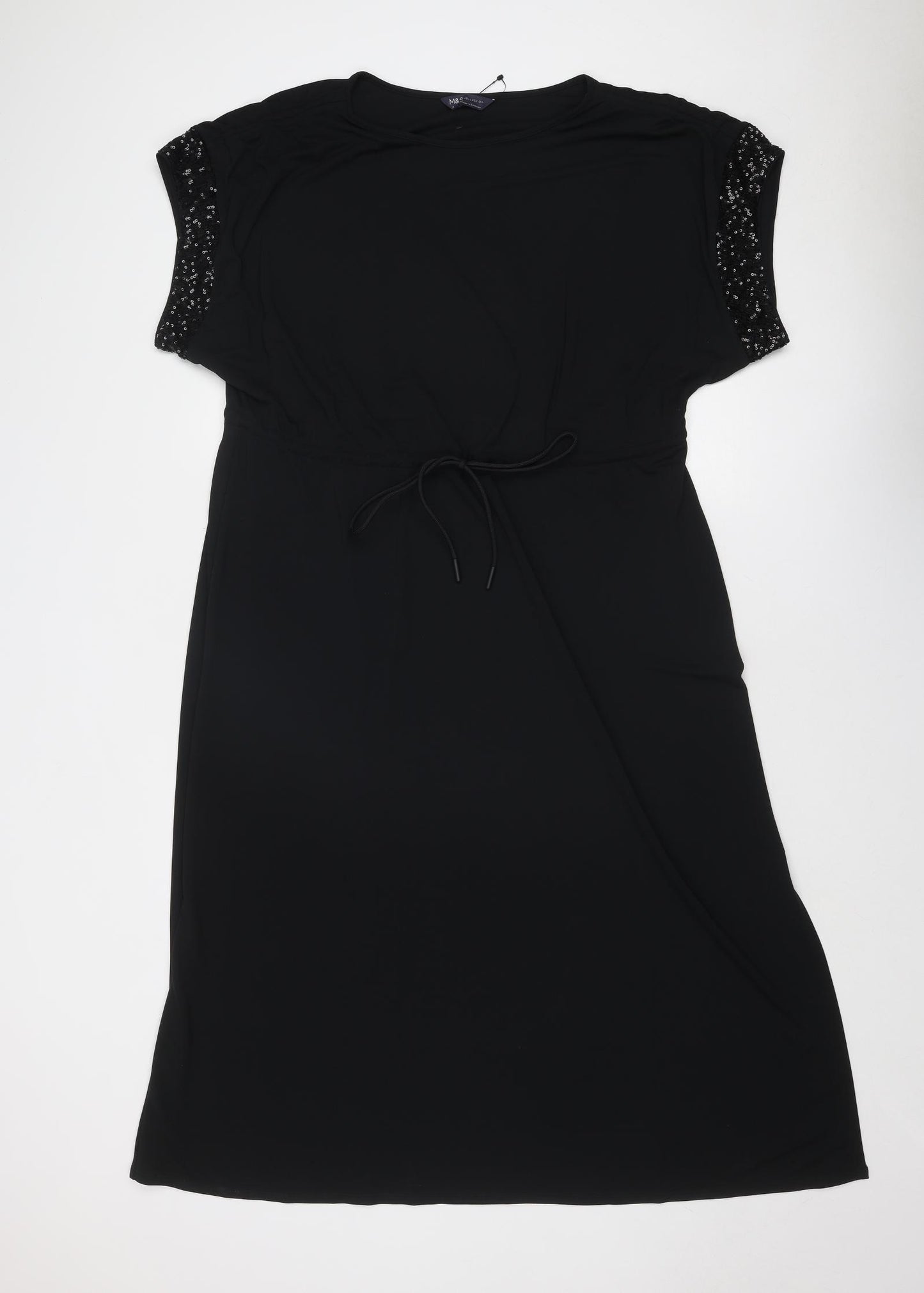Marks and Spencer Womens Black Polyester Trapeze & Swing Size 16 Round Neck Pullover