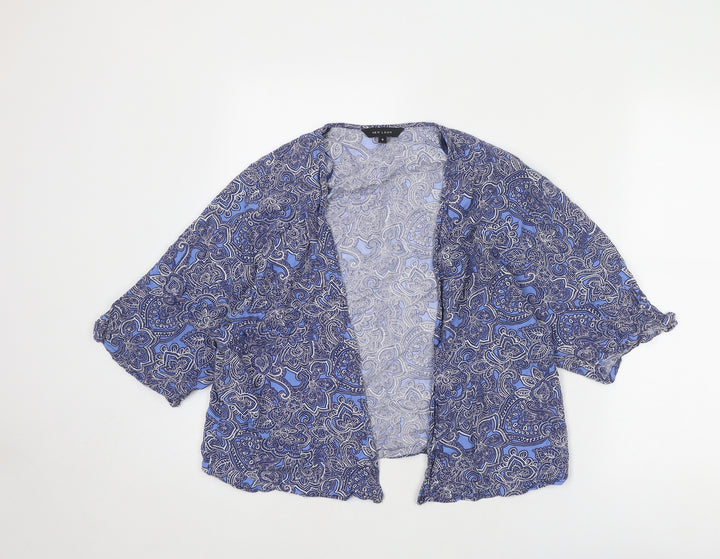 New Look Womens Blue Floral Viscose Kimono Blouse Size 6 V-Neck