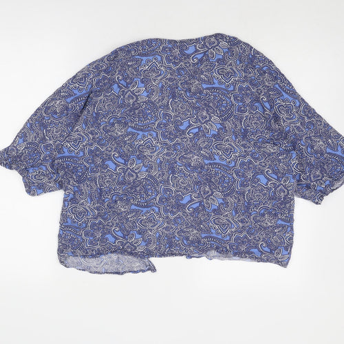 New Look Womens Blue Floral Viscose Kimono Blouse Size 6 V-Neck