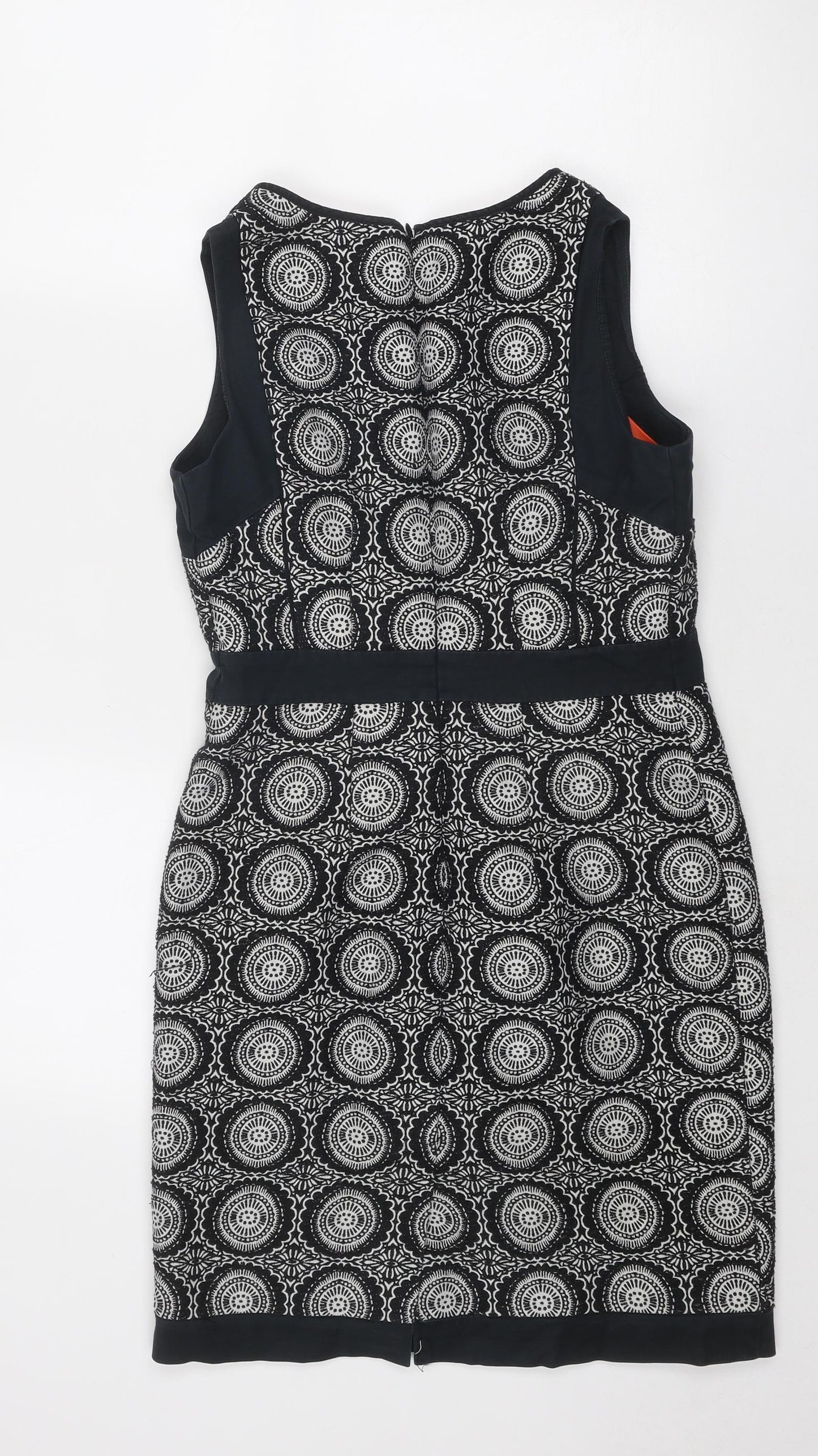 NEXT Womens Black Geometric Polyester A-Line Size 8 V-Neck Zip