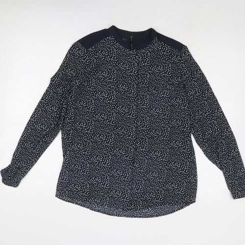 Mango Womens Blue Geometric Polyester Basic Blouse Size S Round Neck