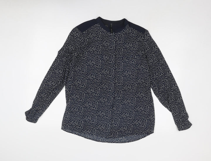 Mango Womens Blue Geometric Polyester Basic Blouse Size S Round Neck
