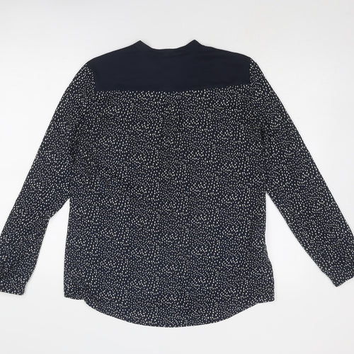 Mango Womens Blue Geometric Polyester Basic Blouse Size S Round Neck