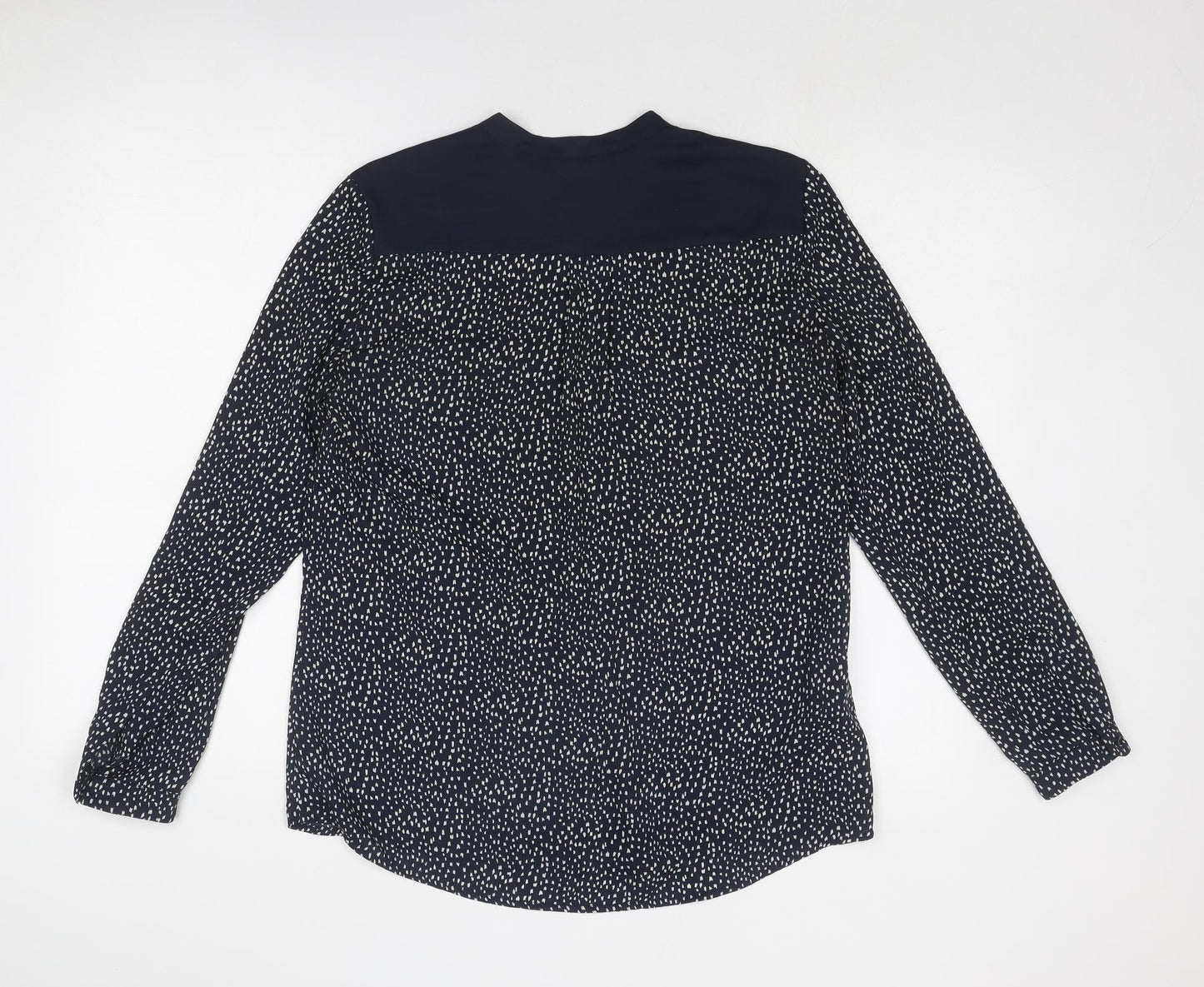 Mango Womens Blue Geometric Polyester Basic Blouse Size S Round Neck