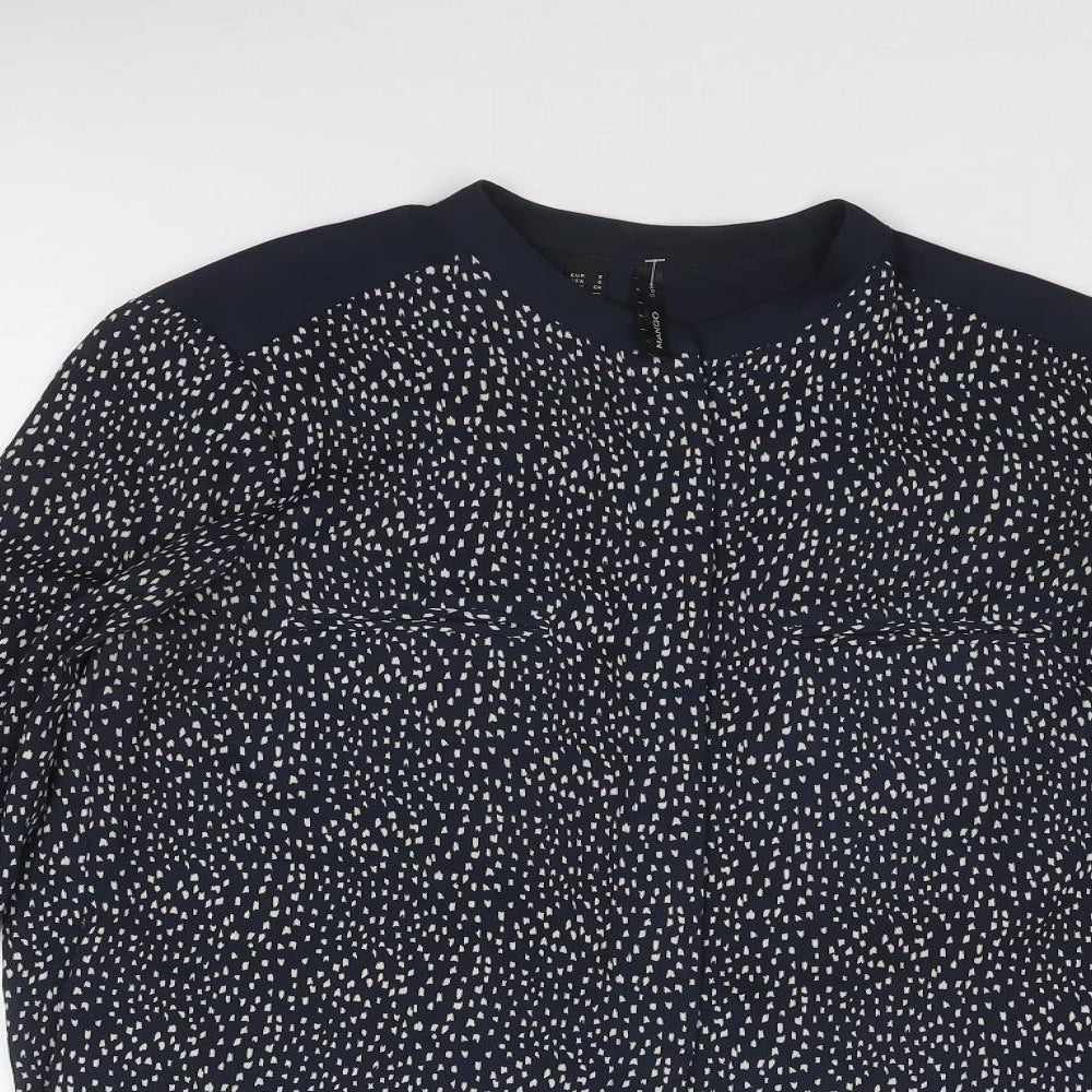 Mango Womens Blue Geometric Polyester Basic Blouse Size S Round Neck
