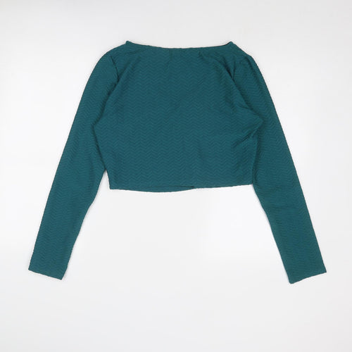 Cooperative Womens Blue Polyester Cropped T-Shirt Size L V-Neck