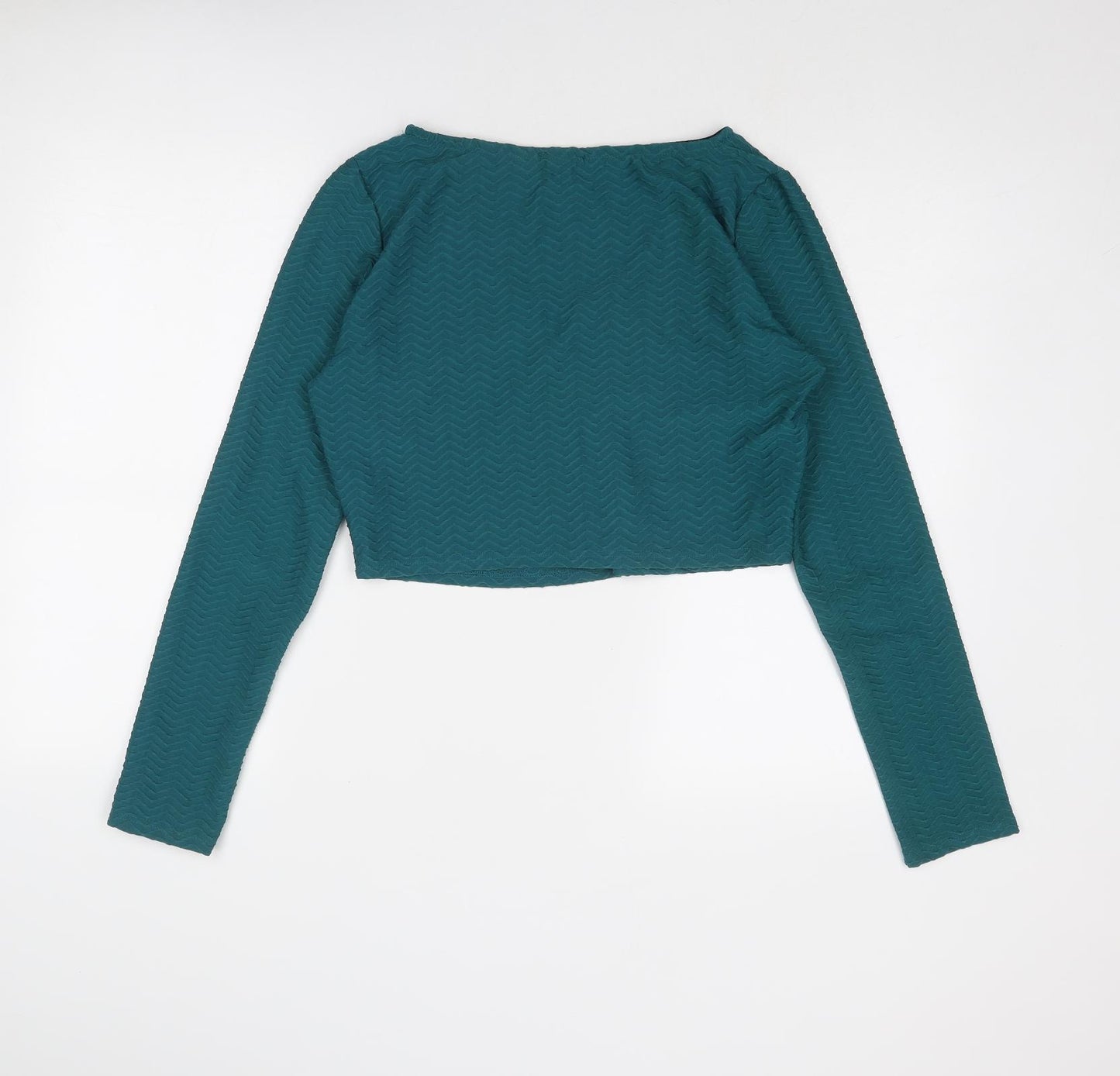 Cooperative Womens Blue Polyester Cropped T-Shirt Size L V-Neck