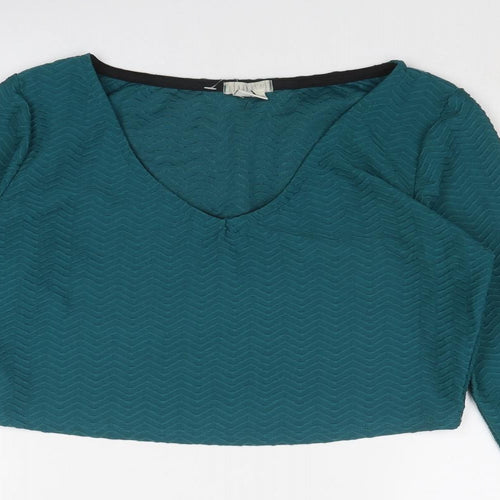 Cooperative Womens Blue Polyester Cropped T-Shirt Size L V-Neck