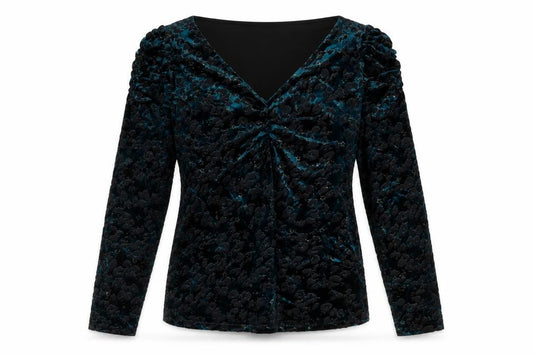 Front view of Monsoon women’s blue animal print polyester basic blouse, size M, v-neck - leopard pattern