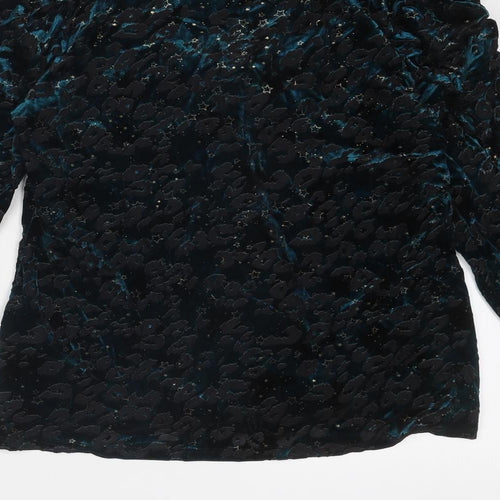 Monsoon Womens Blue Animal Print Polyester Basic Blouse Size M V-Neck - Leopard Pattern