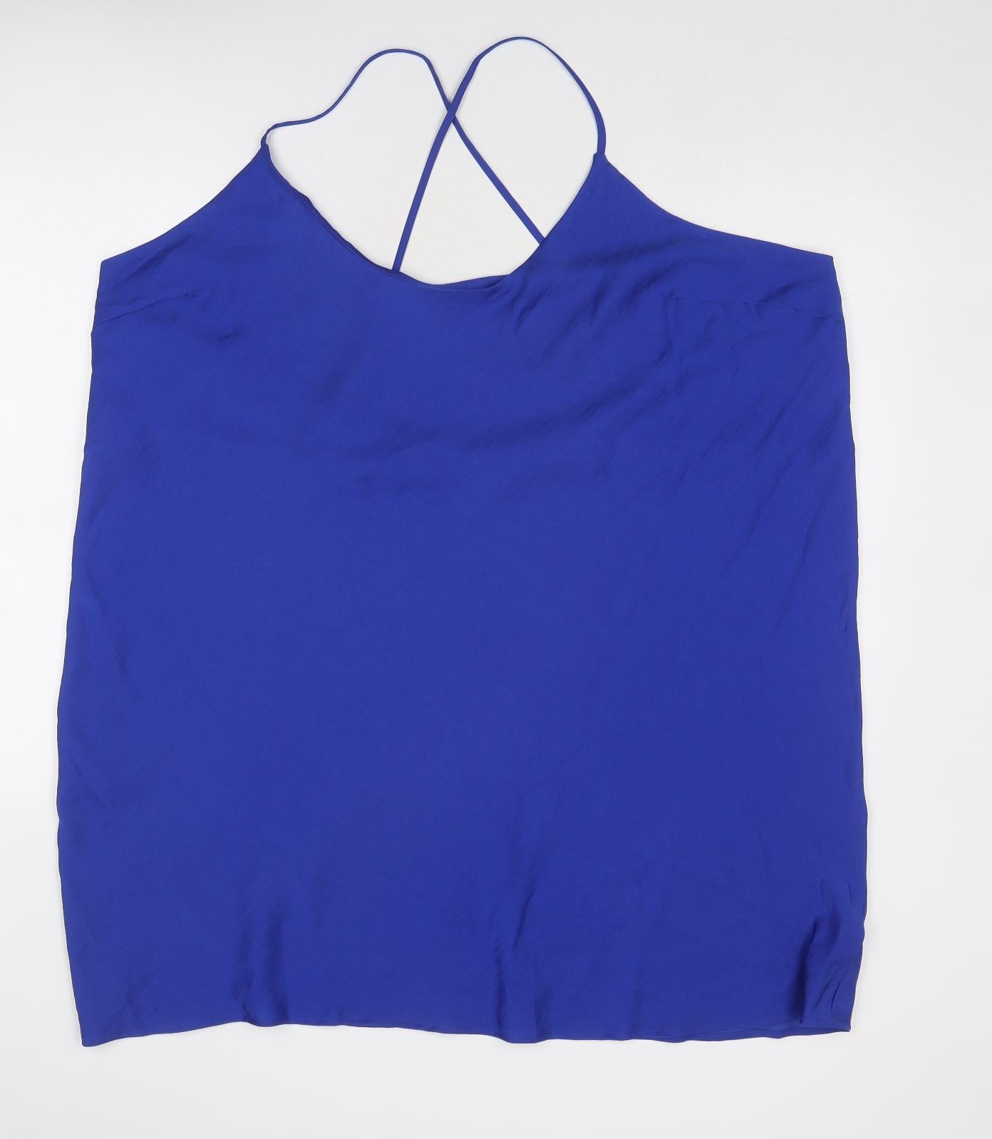 Marks and Spencer Womens Blue Polyester Slip Dress Size 24 Round Neck Pullover