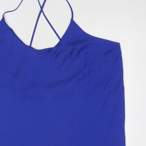 Marks and Spencer Womens Blue Polyester Slip Dress Size 24 Round Neck Pullover