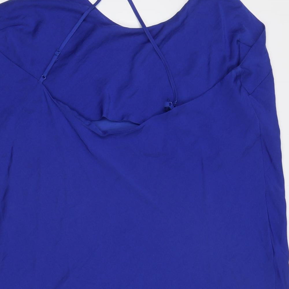 Marks and Spencer Womens Blue Polyester Slip Dress Size 24 Round Neck Pullover