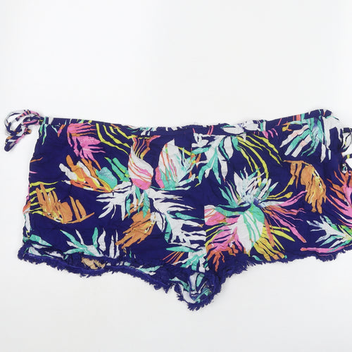 Marks and Spencer Womens Blue Geometric Viscose Hot Pants Shorts Size 22 Regular Pull On
