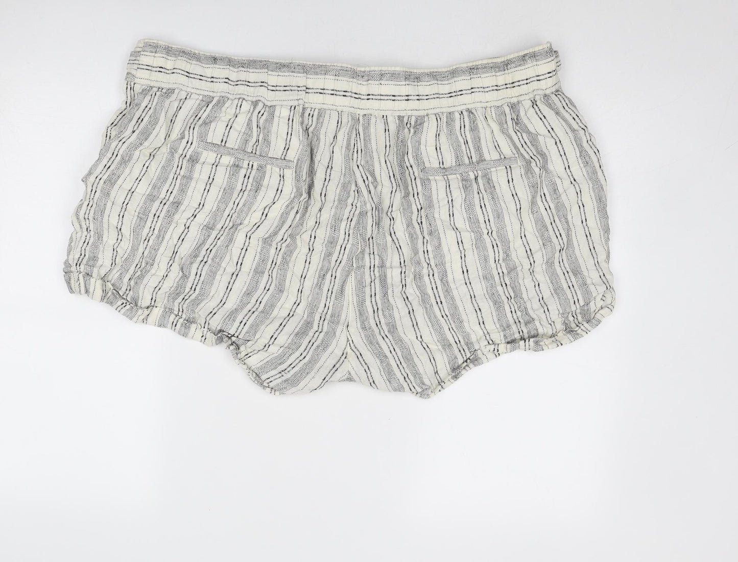 Marks and Spencer Womens Ivory Striped Linen Basic Shorts Size 24 Regular Zip