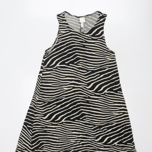 H&M Womens Black Animal Print Viscose Trapeze & Swing Size XS Round Neck Pullover - Zebra Pattern