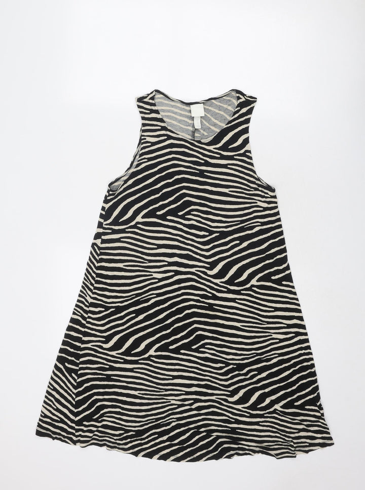 H&M Womens Black Animal Print Viscose Trapeze & Swing Size XS Round Neck Pullover - Zebra Pattern