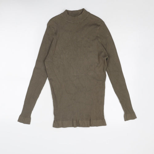 Zara Womens Green Mock Neck Viscose Pullover Jumper Size L