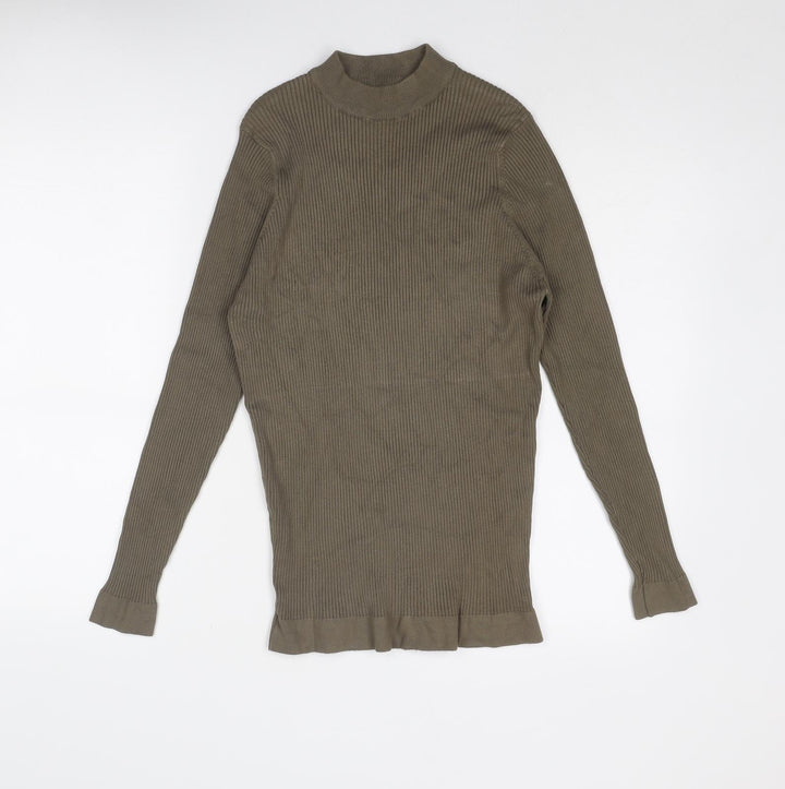 Zara Womens Green Mock Neck Viscose Pullover Jumper Size L