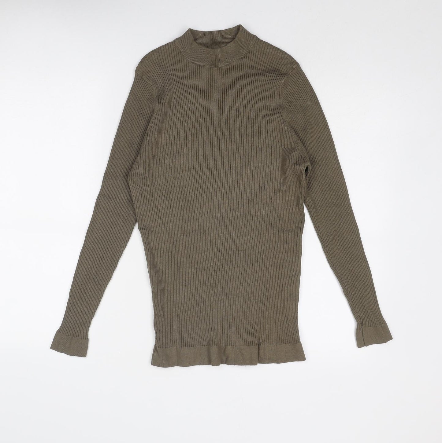 Zara Womens Green Mock Neck Viscose Pullover Jumper Size L