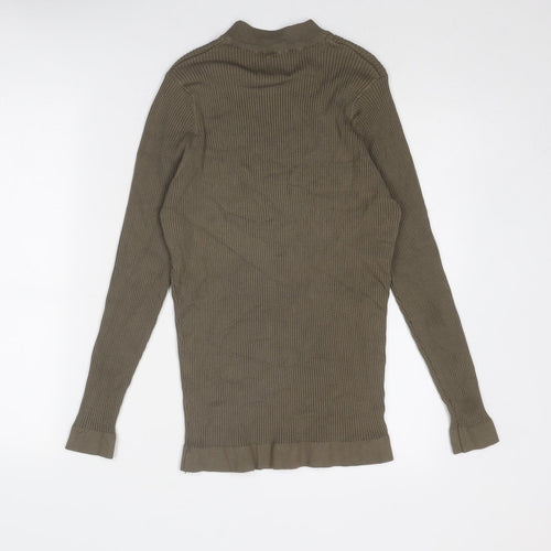 Zara Womens Green Mock Neck Viscose Pullover Jumper Size L