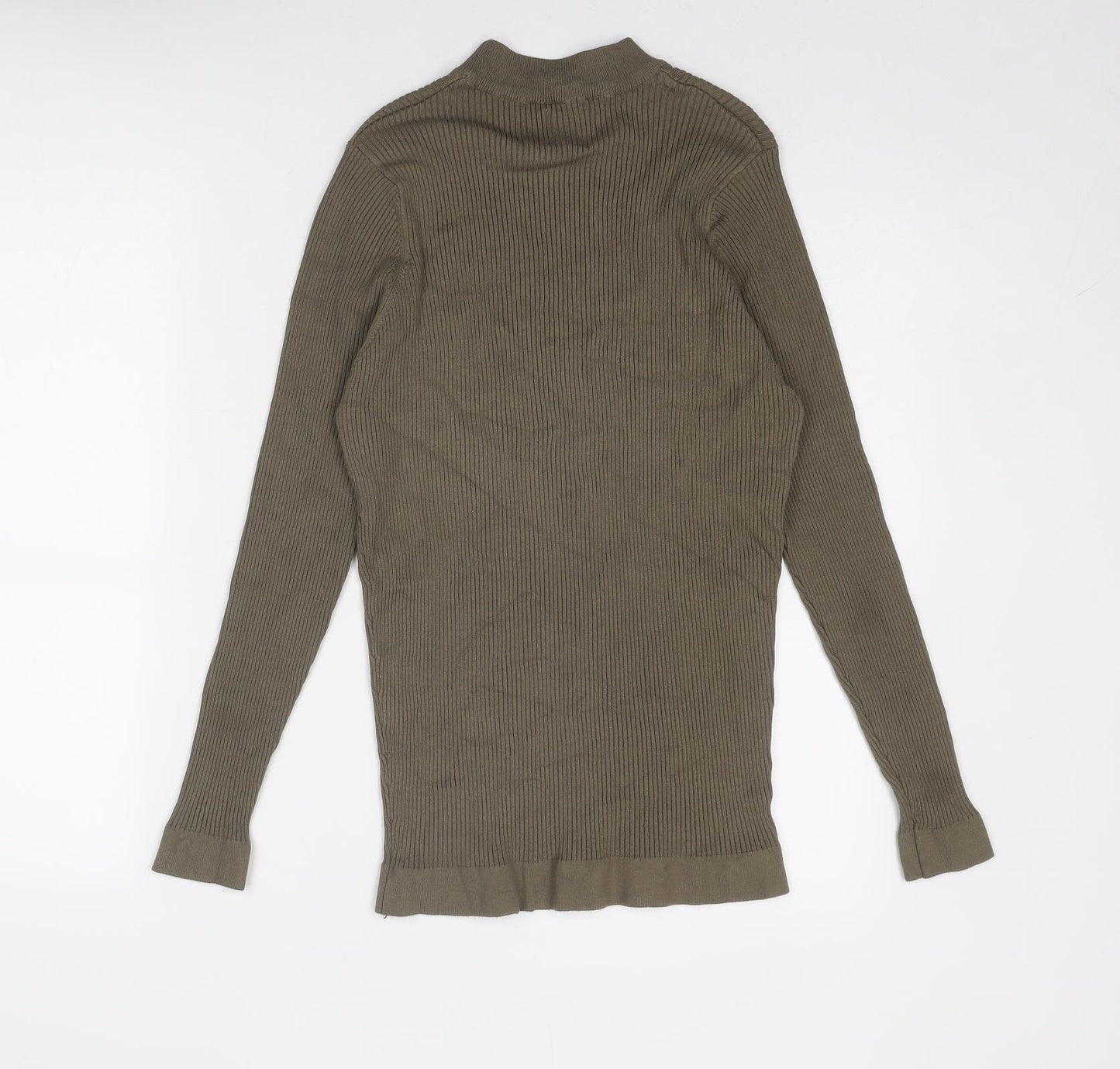 Zara Womens Green Mock Neck Viscose Pullover Jumper Size L