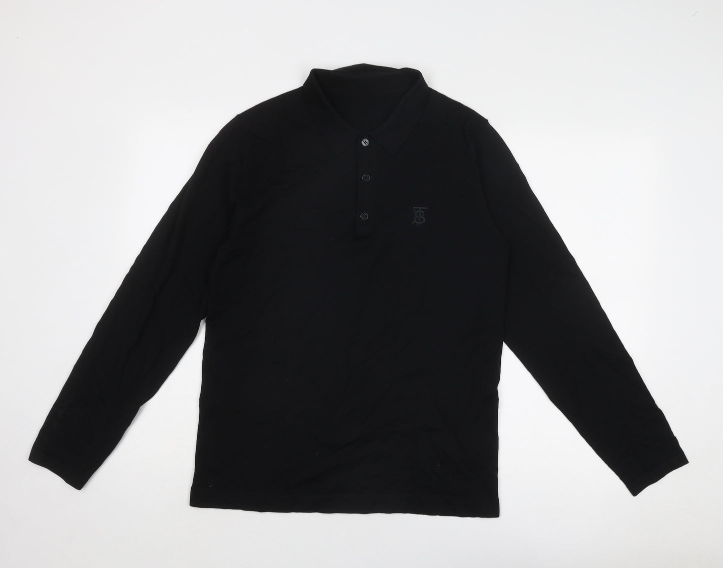 Burberry Mens Black Wool Polo Size M Collared Button