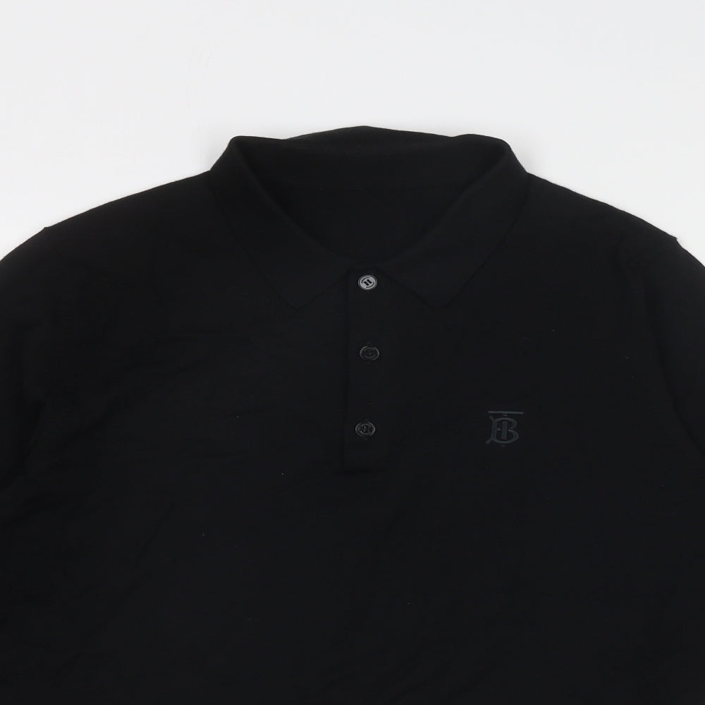 Burberry Mens Black Wool Polo Size M Collared Button