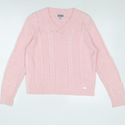 Green Lamb Womens Pink V-Neck Cotton Pullover Jumper Size 12