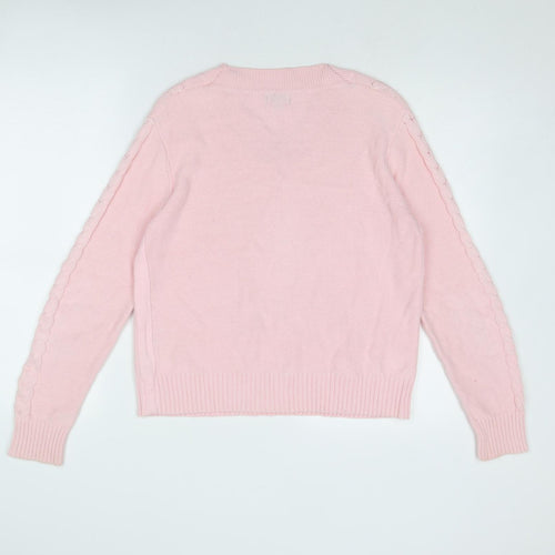Green Lamb Womens Pink V-Neck Cotton Pullover Jumper Size 12