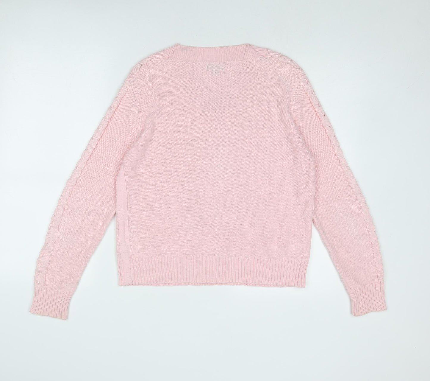 Green Lamb Womens Pink V-Neck Cotton Pullover Jumper Size 12