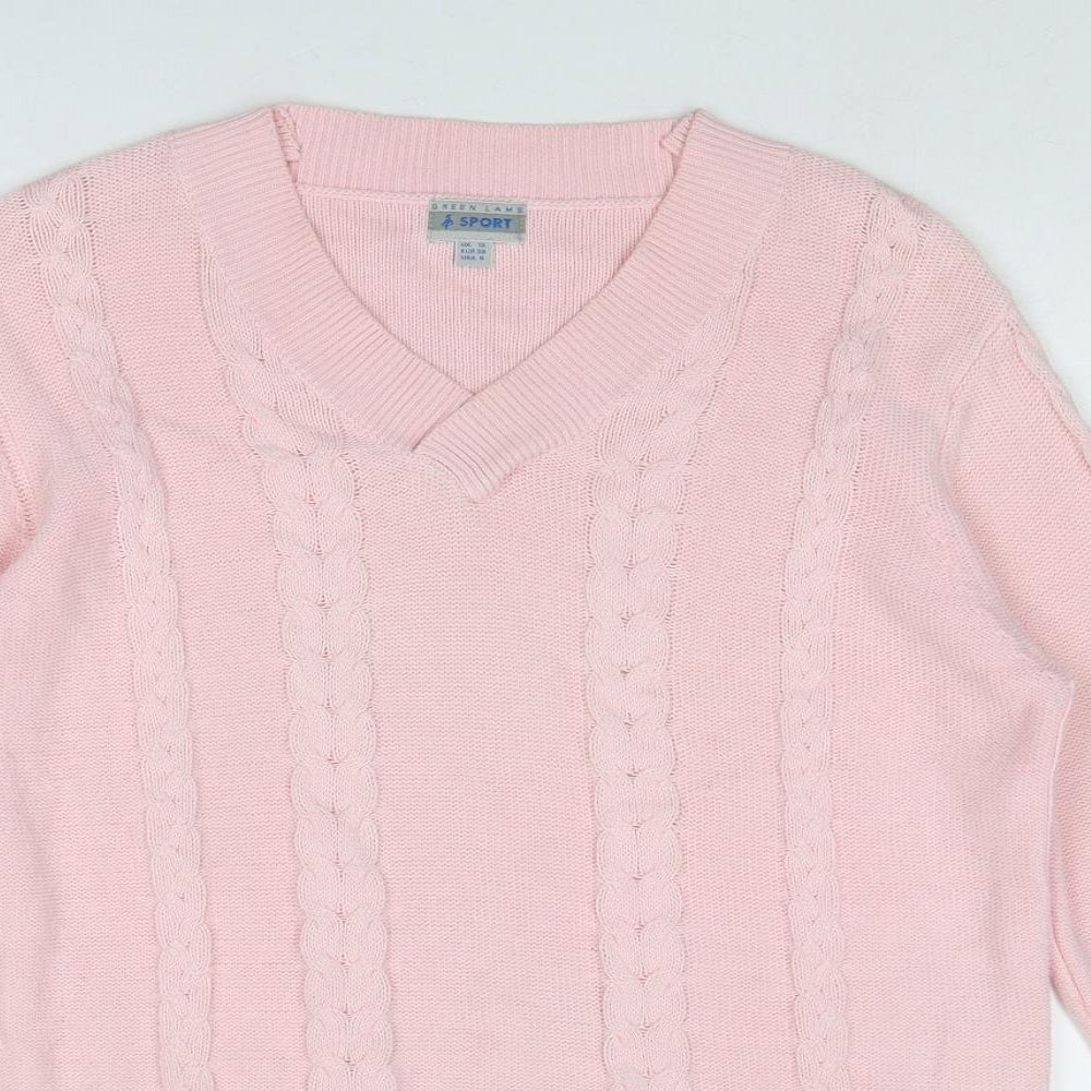 Green Lamb Womens Pink V-Neck Cotton Pullover Jumper Size 12