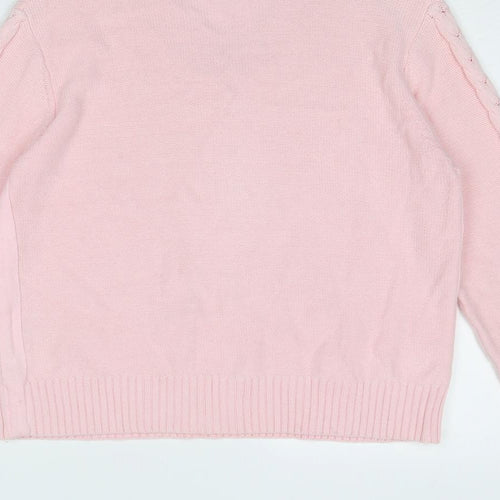 Green Lamb Womens Pink V-Neck Cotton Pullover Jumper Size 12