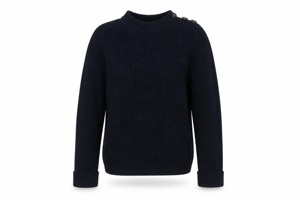 Front view of Next women’s blue round neck cotton jumper, size UK 8