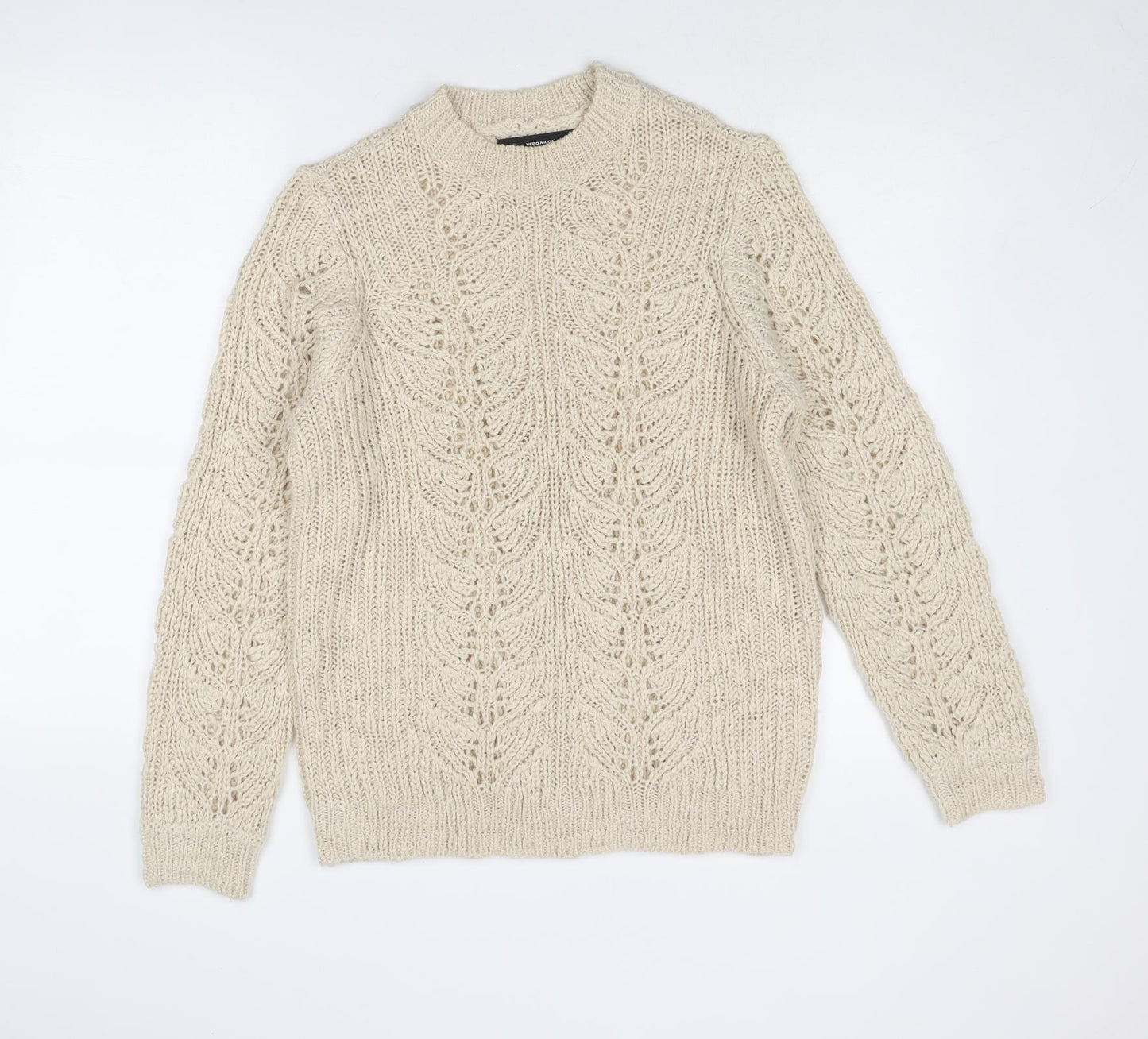 VERO MODA Womens Beige Round Neck Acrylic Pullover Jumper Size L