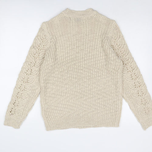 VERO MODA Womens Beige Round Neck Acrylic Pullover Jumper Size L