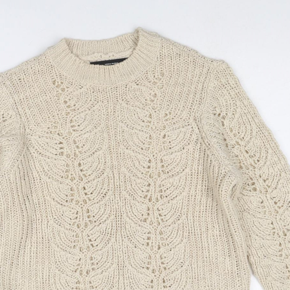 VERO MODA Womens Beige Round Neck Acrylic Pullover Jumper Size L