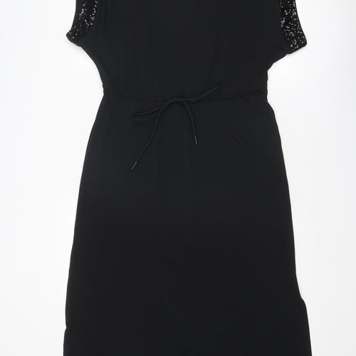 Marks and Spencer Womens Black Polyester A-Line Size 8 Round Neck Pullover