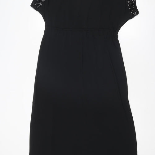 Marks and Spencer Womens Black Polyester A-Line Size 8 Round Neck Pullover