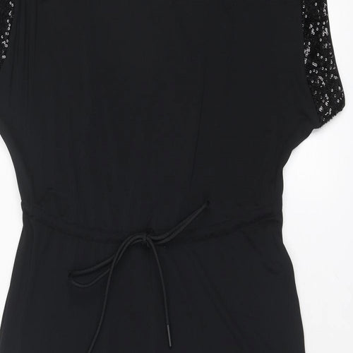 Marks and Spencer Womens Black Polyester A-Line Size 8 Round Neck Pullover
