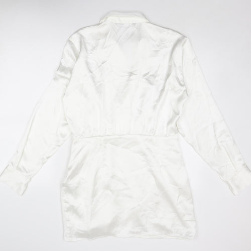Zara Womens White Polyester A-Line Size L Collared Zip
