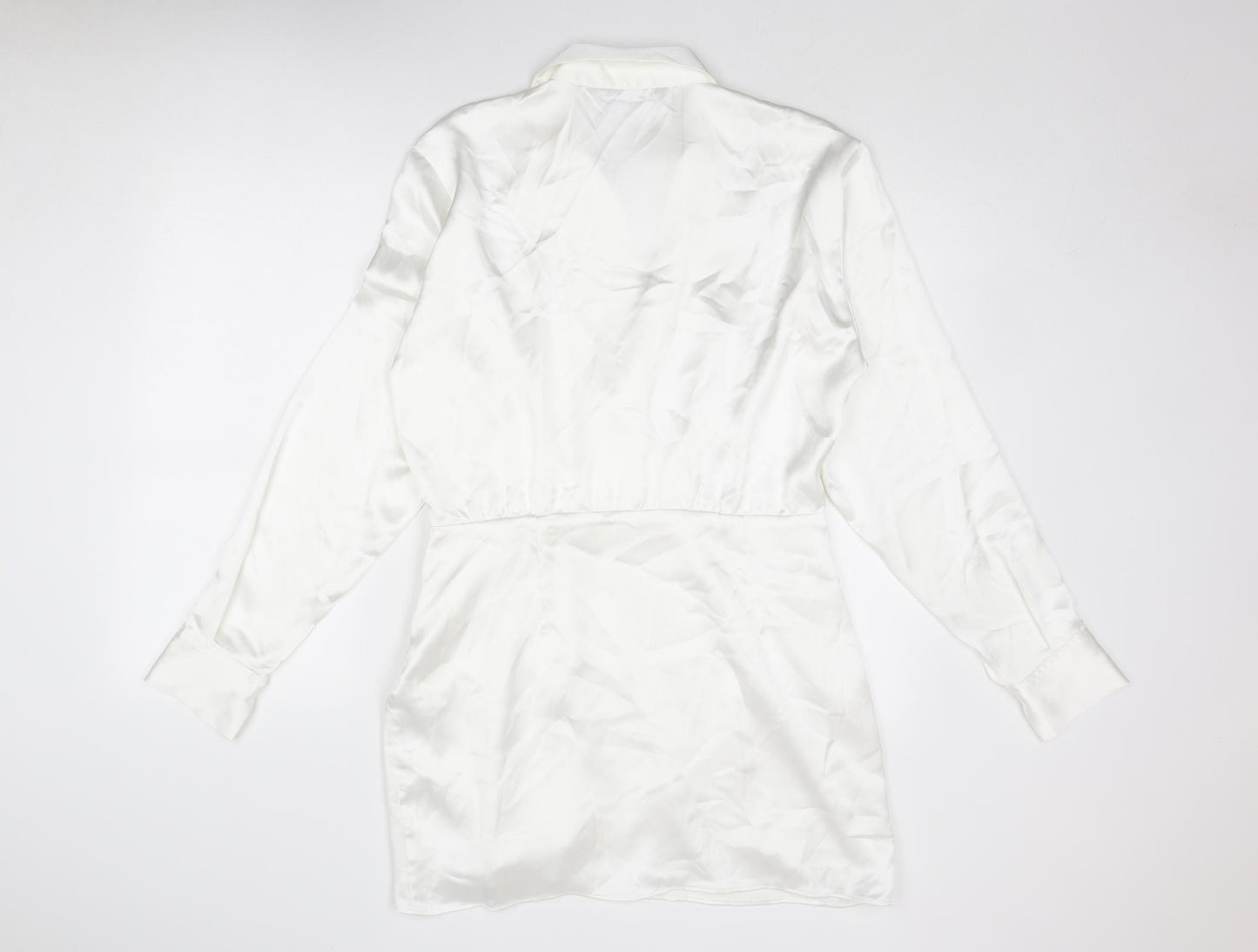 Zara Womens White Polyester A-Line Size L Collared Zip